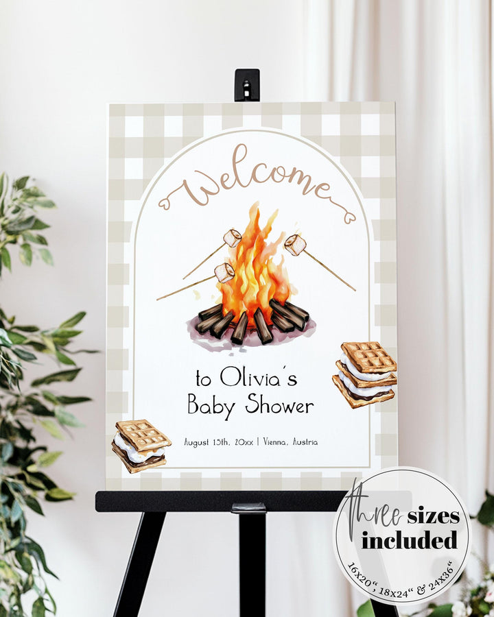 Smores Theme Welcome Sign Template Decor for Camping Birthday Summer Party Outdoor Sleepover or Firepit Birthday Printable Welcome Sign #068 - TheLovebirdsDesign