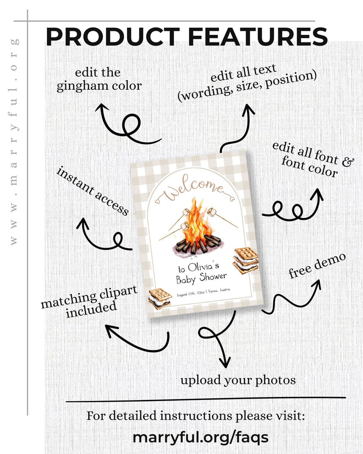 Smores Theme Welcome Sign Template Decor for Camping Birthday Summer Party Outdoor Sleepover or Firepit Birthday Printable Welcome Sign #068 - TheLovebirdsDesign