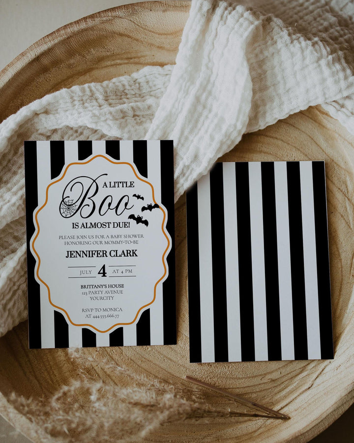 Little Boo is Almost Due Baby Shower Invitation Halloween Boo Printable Baby Shower Invite Template Modern Elegant Bat Spider Printable #072 - TheLovebirdsDesign