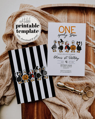 Spooky Goose First Birthday Invitation Template, Silly Goose Halloween Party Printable - marryful.org