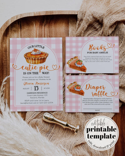 Pink Pumpkin Pie Baby Shower Invitation Fall Cutie Pie Little Pumpkin Baby Shower Invite Template Autumn Themed Party Decorations #068 - TheLovebirdsDesign