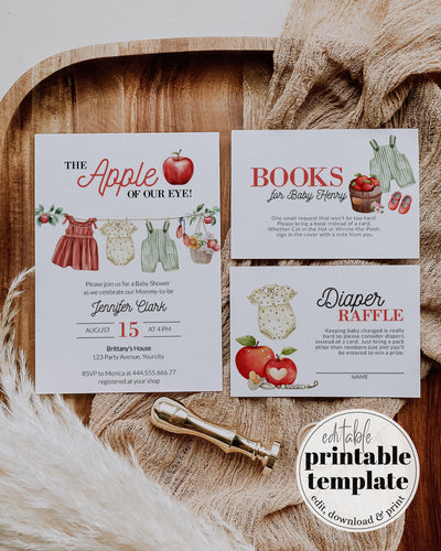 Apple Baby Shower Invitation Suite Gender Neutral Apple of our Eye Themed Baby Shower Invite Template Coquette Gingham Party Decor #068 - TheLovebirdsDesign