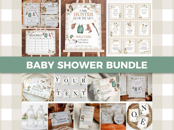 Little Hunter Baby Shower Bundle Template, Mallard Duck Hunting Theme Invitation & Decor Sign for Boys #068 - marryful.org