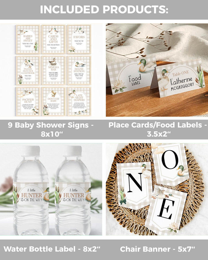 Mallard Duck Hunt Baby Shower Bundle little Hunter Theme Invites and Decor for Boys Lucky Duck Baby Shower Printable Party Templates #068 - TheLovebirdsDesign