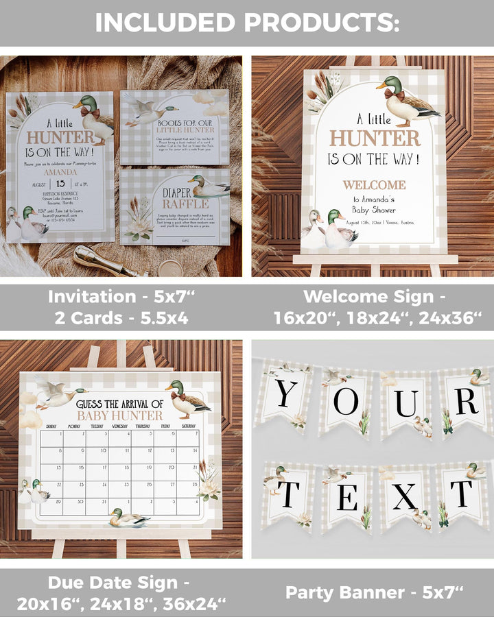 Mallard Duck Hunt Baby Shower Bundle little Hunter Theme Invites and Decor for Boys Lucky Duck Baby Shower Printable Party Templates #068 - TheLovebirdsDesign