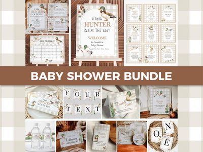 Mallard Duck Hunt Baby Shower Bundle little Hunter Theme Invites and Decor for Boys Lucky Duck Baby Shower Printable Party Templates #068 - TheLovebirdsDesign