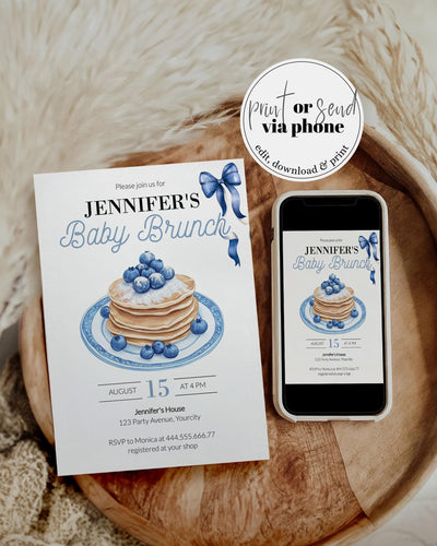 Blueberry Baby Brunch Invitation Blueberry Pancake Baby Shower Invite for a Berry Sweet Baby Boy Printable Template #072 - TheLovebirdsDesign