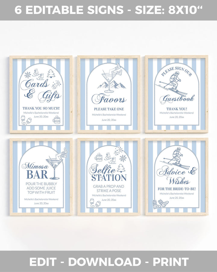 Winter Apres Ski Bachelorette Party Bundle Editable Mountain Hen Do Itinerary Signs and Decor Templates Winter Ski Party Invite Bundle #072 - TheLovebirdsDesign
