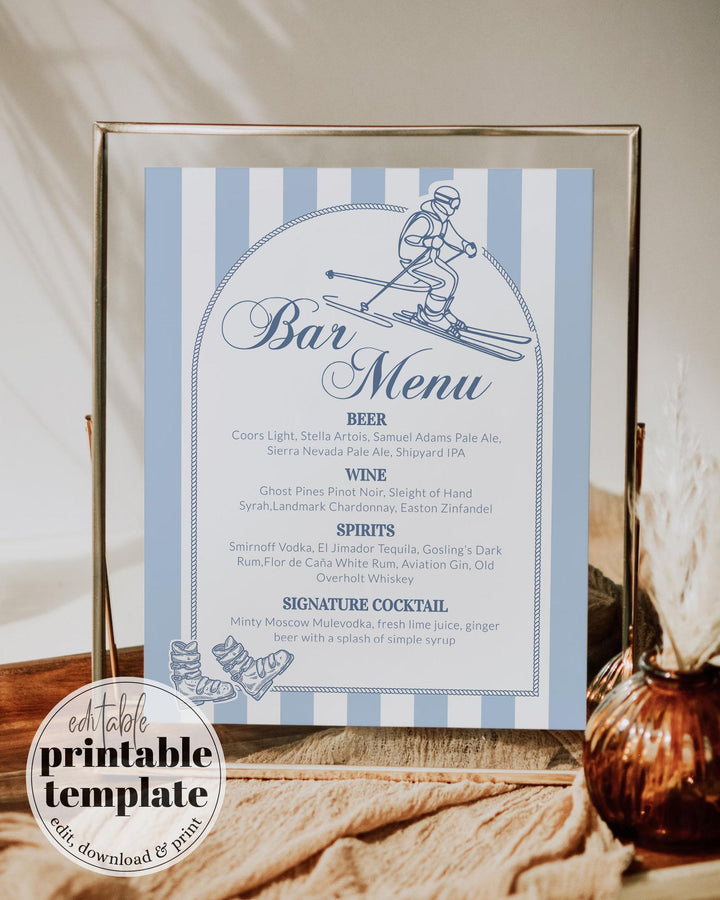 Winter Apres Ski Bar Menu Sign for Winter Cocktails Bar or Snowflake Signature Drinks Sign Mountain Ski Party Theme Decor Template #072 - TheLovebirdsDesign