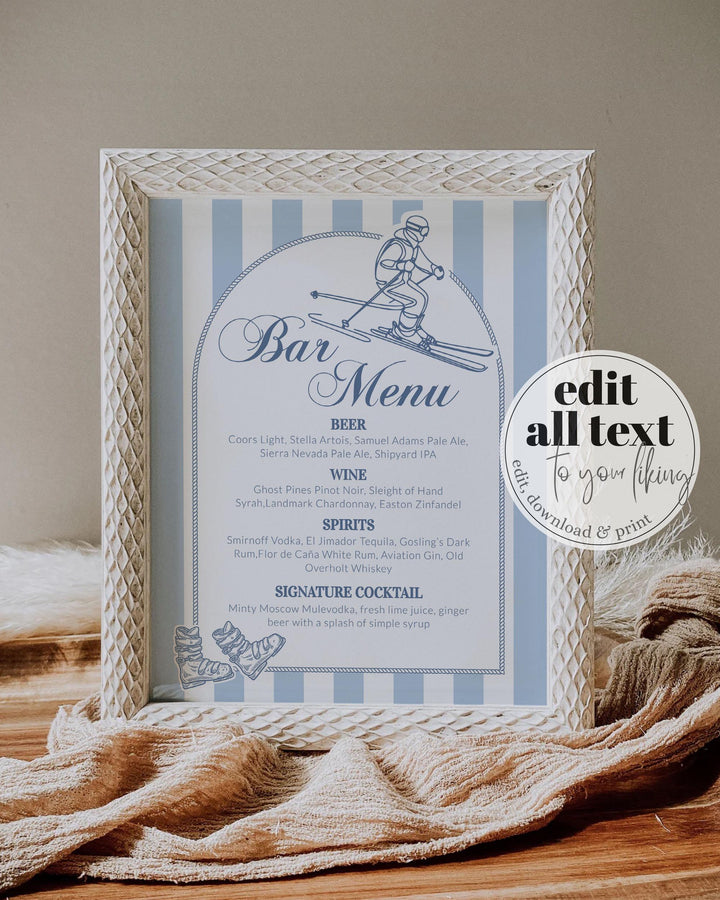 Winter Apres Ski Bar Menu Sign for Winter Cocktails Bar or Snowflake Signature Drinks Sign Mountain Ski Party Theme Decor Template #072 - TheLovebirdsDesign