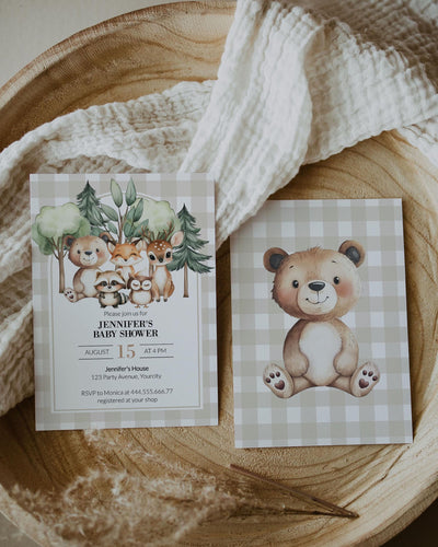 Woodland Baby Shower Invitation Template for Adventure Awaits or Let the Adventure Begin Forest Animal Garden Party Bear Fox Deer Racoon#072 - TheLovebirdsDesign