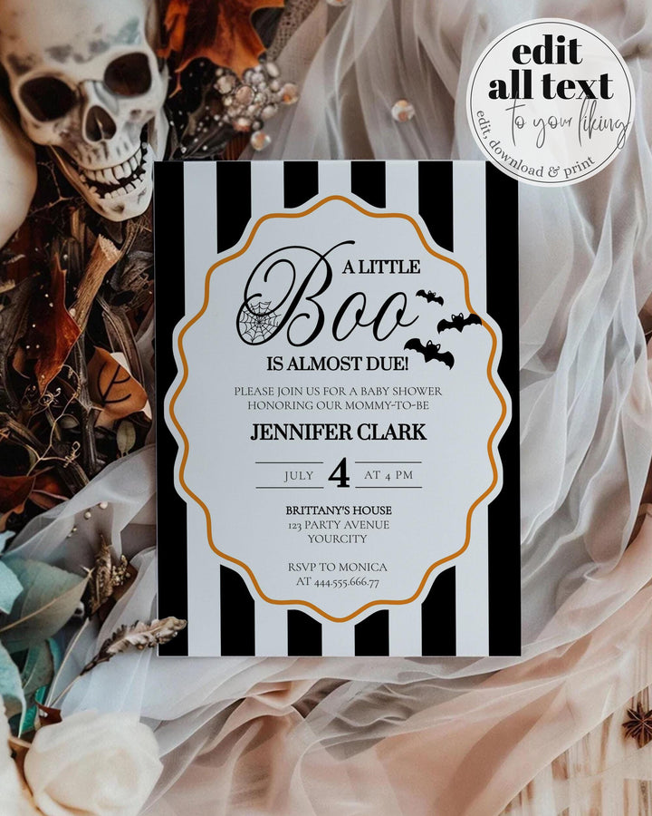 Little Boo is Almost Due Baby Shower Invite Suite for Halloween Boo Printable Baby Shower Invitation Template Bat Spider Printable #072 - TheLovebirdsDesign