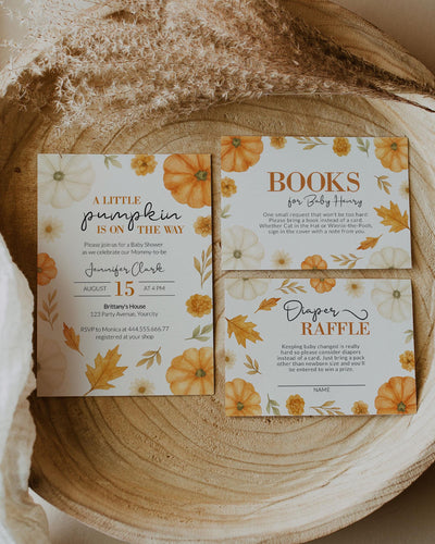 Little Pumpkin on the Way Baby Shower Invitation Template, Fall Pumpkin Autumn Theme #072 - TheLovebirdsDesign