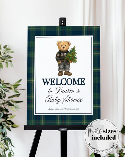 Vintage Christmas Polo Teddy Baby Shower Welcome Sign Lauren Baby Shower Decoration Sign Boy Santa Baby XMAS Bear Sign Template #068ch - TheLovebirdsDesign