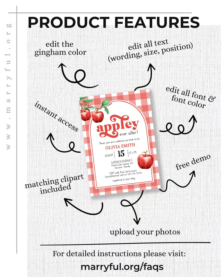 Apple of our Eye Bridal Shower Invitation Appley Ever After Bridal Shower Invite Gingham Apple Bridal Shower Printable Party Template #068 - TheLovebirdsDesign