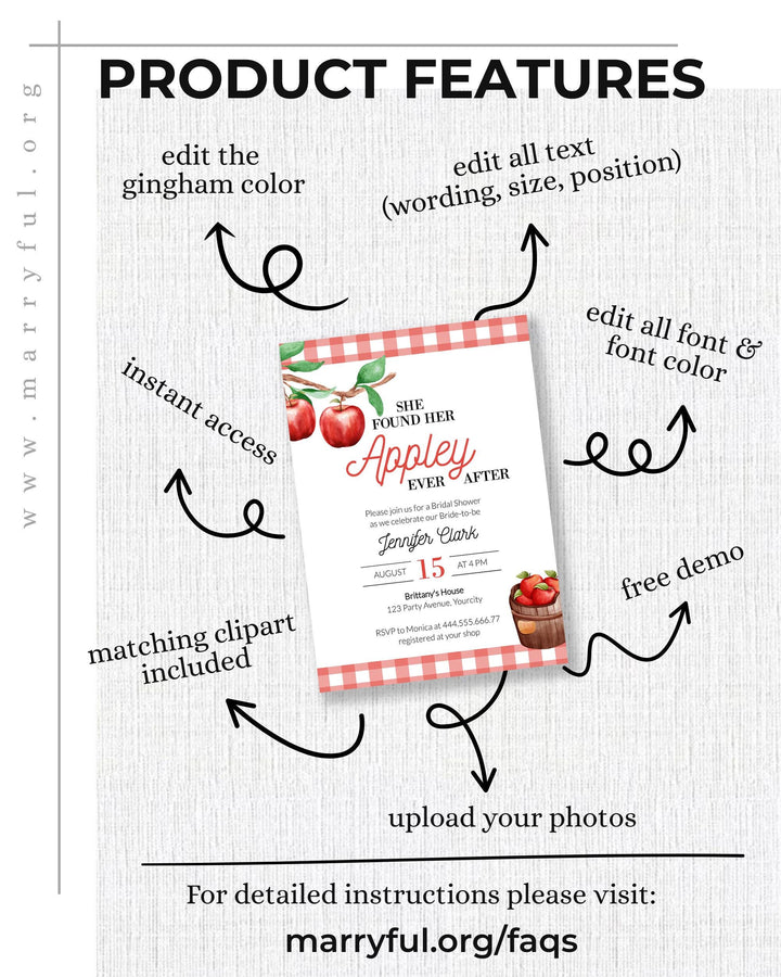 Apple of our Eye Bridal Shower Invitation Appley Ever After Bridal Shower Invite Gingham Apple Bridal Shower Printable Party Template #072 - TheLovebirdsDesign