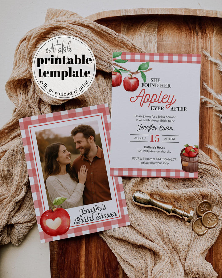 Apple of our Eye Bridal Shower Invitation Appley Ever After Bridal Shower Invite Gingham Apple Bridal Shower Printable Party Template #072 - TheLovebirdsDesign