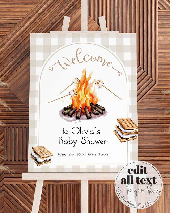 Smores Theme Welcome Sign Template Decor for Camping Birthday Summer Party Outdoor Sleepover or Firepit Birthday Printable Welcome Sign #068 - TheLovebirdsDesign