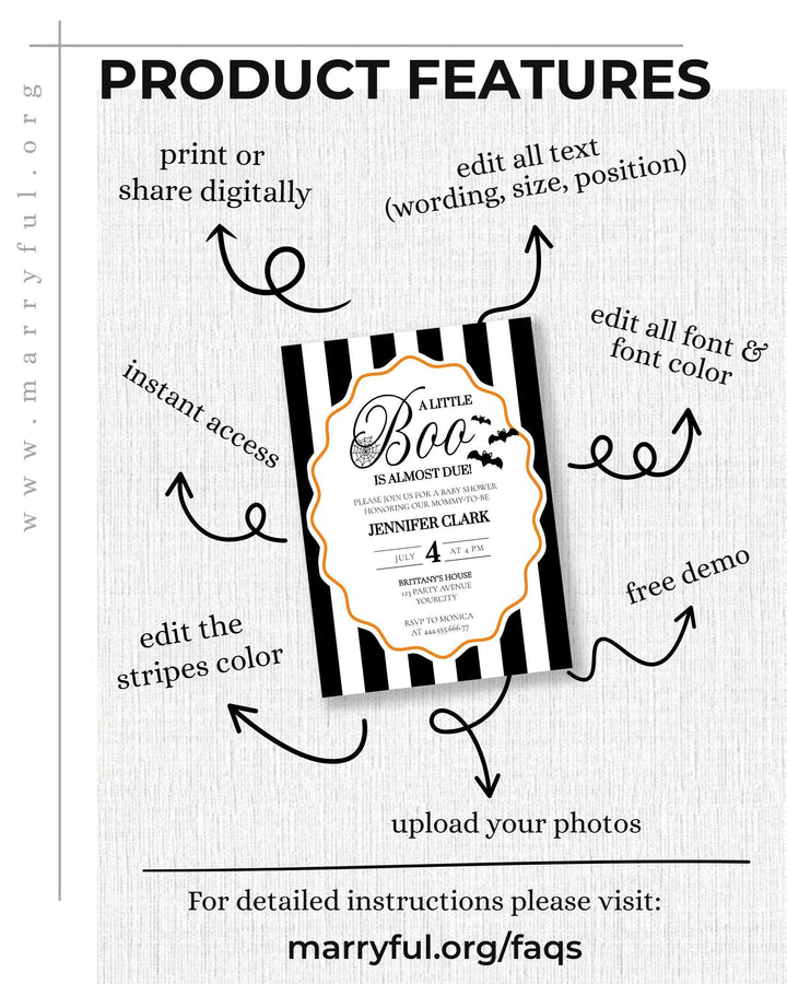 Little Boo is Almost Due Baby Shower Invite Suite for Halloween Boo Printable Baby Shower Invitation Template Bat Spider Printable #072 - TheLovebirdsDesign