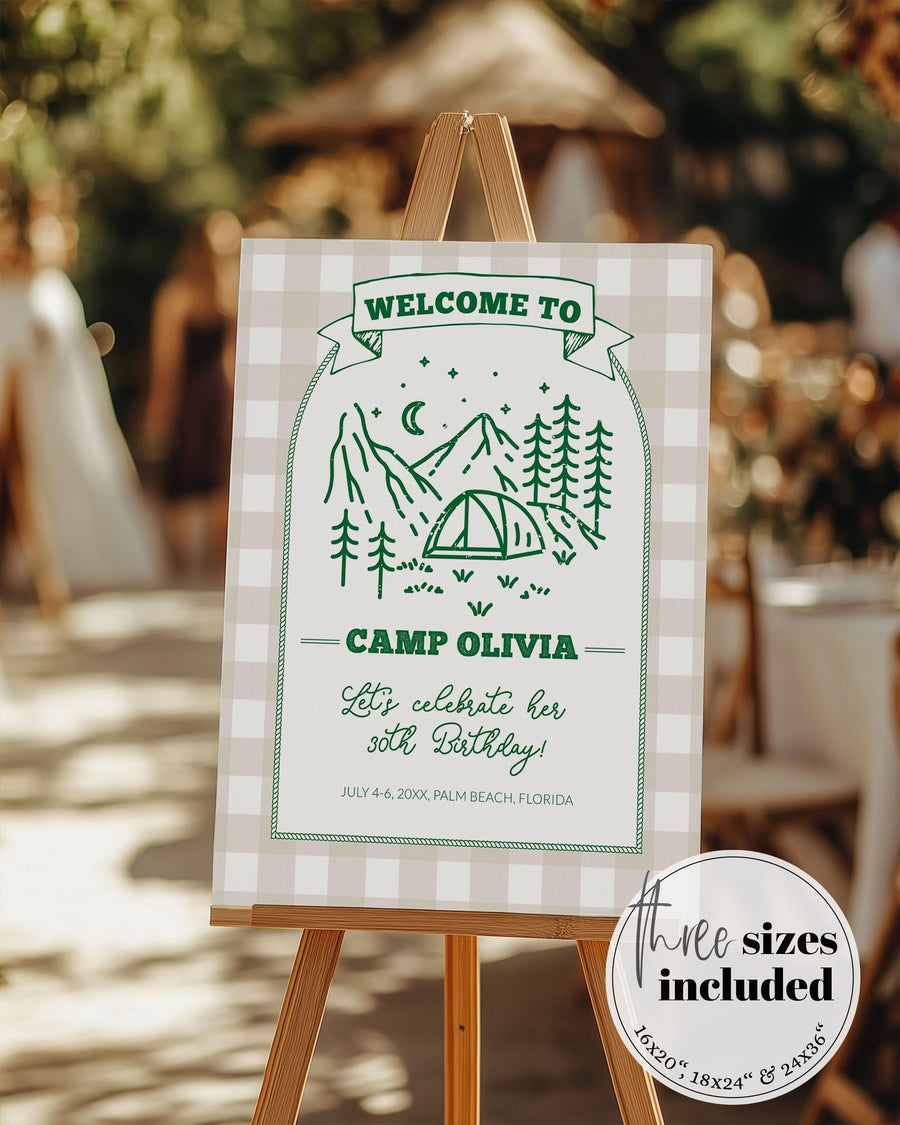 Camping Birthday Welcome Sign Template, Happy Camper Summer Camp Party Baby Shower Decor 016CA-WLCM - marryful.org