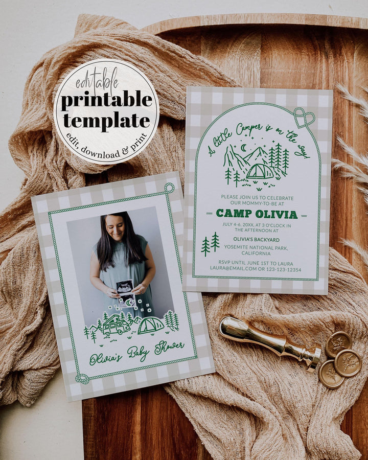 Camping Baby Shower Invitation Suite Little Camper on the Way Baby Shower Invite for Boy Camp Themed Party Invite for Bonfire Adventure #072 - TheLovebirdsDesign