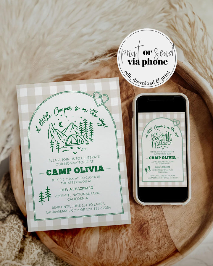 Camping Baby Shower Invitation Suite Little Camper on the Way Baby Shower Invite for Boy Camp Themed Party Invite for Bonfire Adventure #072 - TheLovebirdsDesign