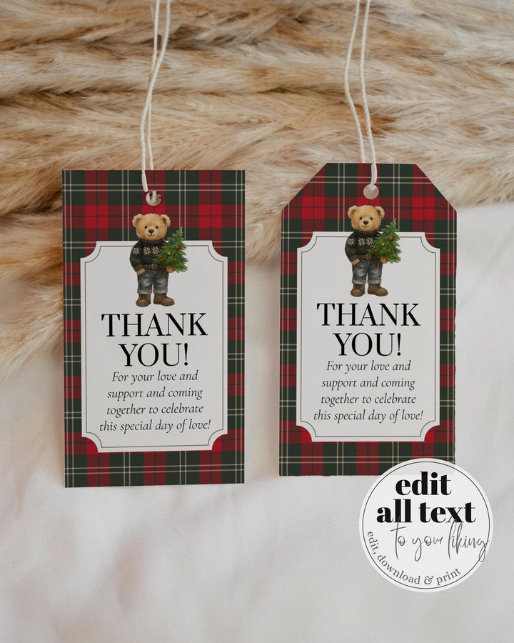 Christmas Bear Unique Guest Gift Favor Tags Label and Sticker Template for Vintage Luxury Polo Baby Shower Tuxedo Bear Party Template #068 - TheLovebirdsDesign