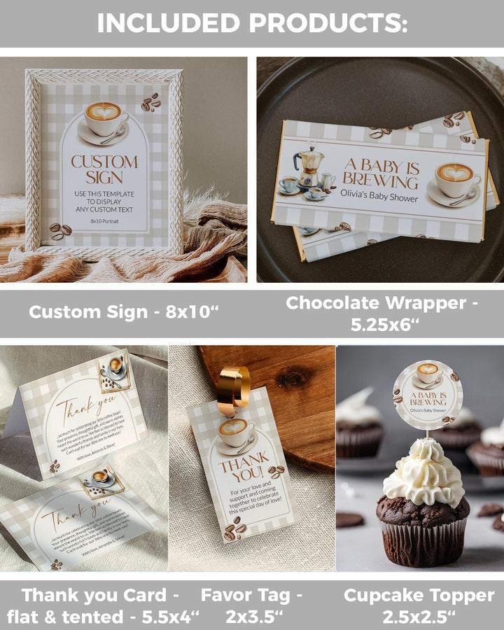Gender Neutral Coffee Bean Baby Shower Bundle A Baby is Brewing Party Invitation and Decor Cafe Bebe Baby Sprinkle Printable Templates #068 - TheLovebirdsDesign