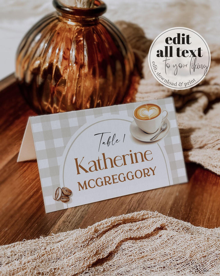 Coffee Bean Baby Shower Place Cards Coffee Shop Baby Brunch Food Labels for Baby is Brewing French Bakery Cafe Bebe Baby Party Template #068 - TheLovebirdsDesign