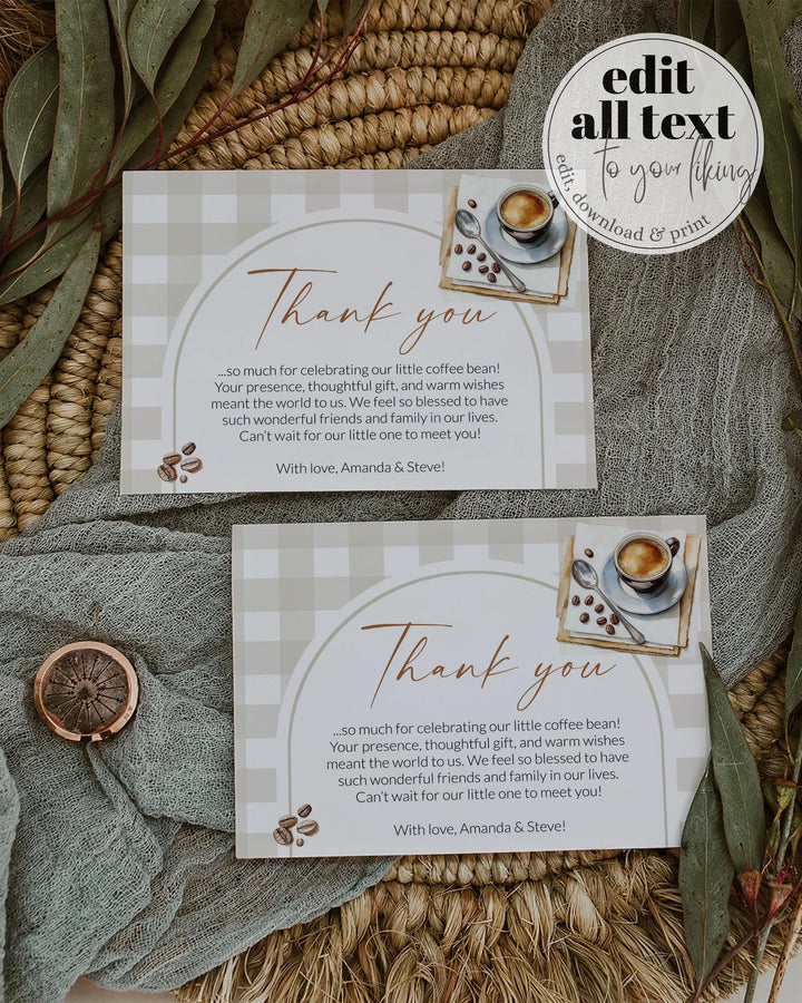 Coffee Bean Baby Shower Thank you Card for A Baby is Brewing Baby Brunch or French Cafe Bebe Bakery Themed Party Printable Template #068 - TheLovebirdsDesign