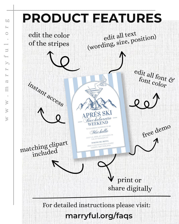 Winter Apres Ski Bachelorette Party Bundle Editable Mountain Hen Do Itinerary Signs and Decor Templates Winter Ski Party Invite Bundle #072 - TheLovebirdsDesign
