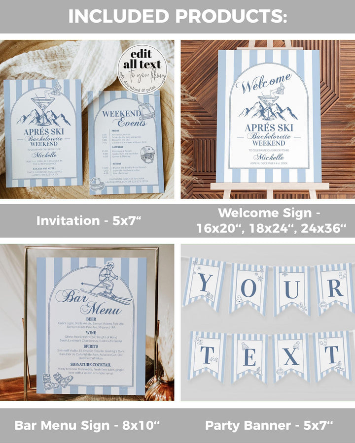 Winter Apres Ski Bachelorette Party Bundle Editable Mountain Hen Do Itinerary Signs and Decor Templates Winter Ski Party Invite Bundle #072 - TheLovebirdsDesign