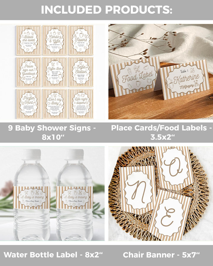 Hand Drawn Coffee Bean Baby Shower Bundle Invitation Signs Decor for Baby is Brewing Brunch at Cafe Bebe French Bakery Party Templates #070 - TheLovebirdsDesign