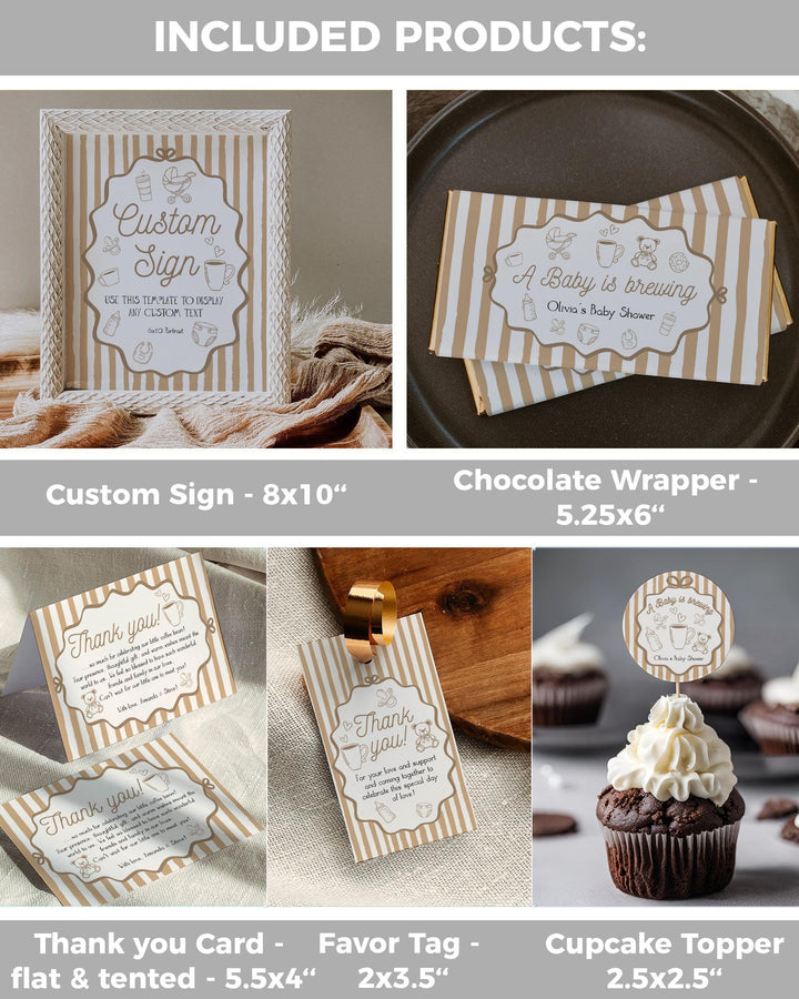 Hand Drawn Coffee Bean Baby Shower Bundle Invitation Signs Decor for Baby is Brewing Brunch at Cafe Bebe French Bakery Party Templates #070 - TheLovebirdsDesign