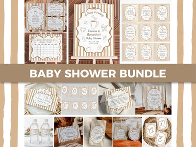 Hand Drawn Coffee Bean Baby Shower Bundle Invitation Signs Decor for Baby is Brewing Brunch at Cafe Bebe French Bakery Party Templates #070 - TheLovebirdsDesign