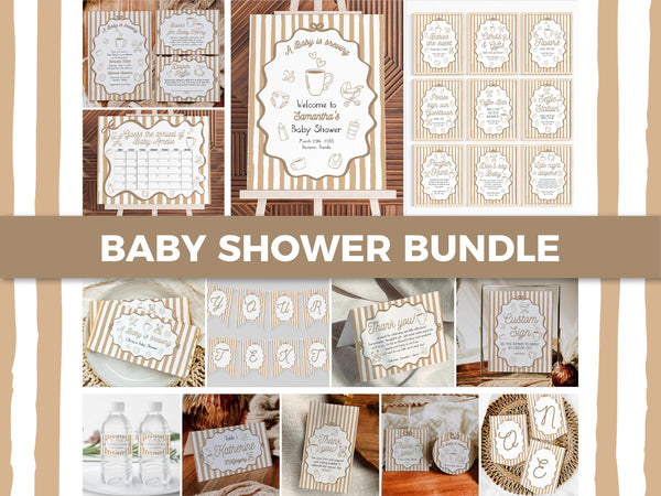 Hand Drawn Coffee Bean Baby Shower Bundle Invitation Signs Decor for Baby is Brewing Brunch at Cafe Bebe French Bakery Party Templates #070 - TheLovebirdsDesign