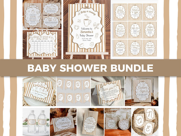 Coffee Bean Baby Shower Bundle, Baby Is Brewing Invitation Café Bébé Party Templates 089CO-BSBUNDLE - marryful.org