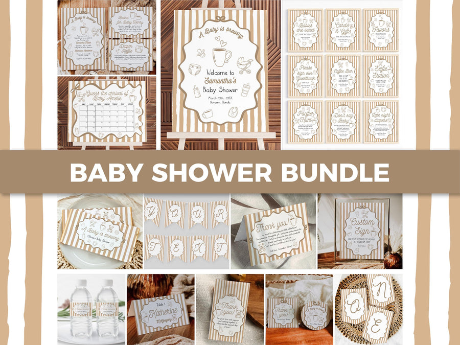 Coffee Bean Baby Shower Bundle, Baby Is Brewing Invitation Café Bébé Party Templates 089CO-BSBUNDLE - marryful.org