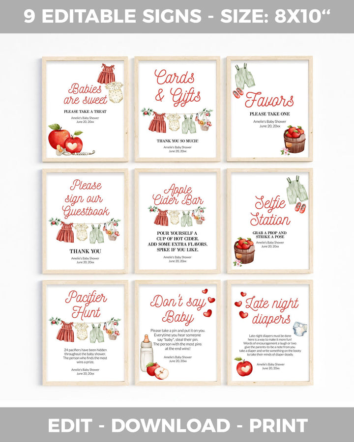 Apple Baby Shower Bundle for Girls Apple of our Eye Themed Baby Shower Invite and Decor Templates Fall Gingham Harvest Baby Brunch #072 - TheLovebirdsDesign
