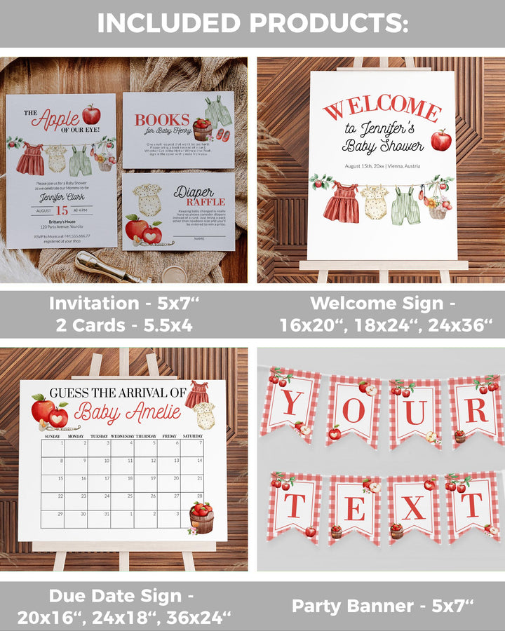 Apple Baby Shower Bundle for Girls Apple of our Eye Themed Baby Shower Invite and Decor Templates Fall Gingham Harvest Baby Brunch #072 - TheLovebirdsDesign