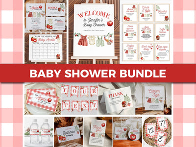 Apple Baby Shower Bundle for Girls Apple of our Eye Themed Baby Shower Invite and Decor Templates Fall Gingham Harvest Baby Brunch #072 - TheLovebirdsDesign