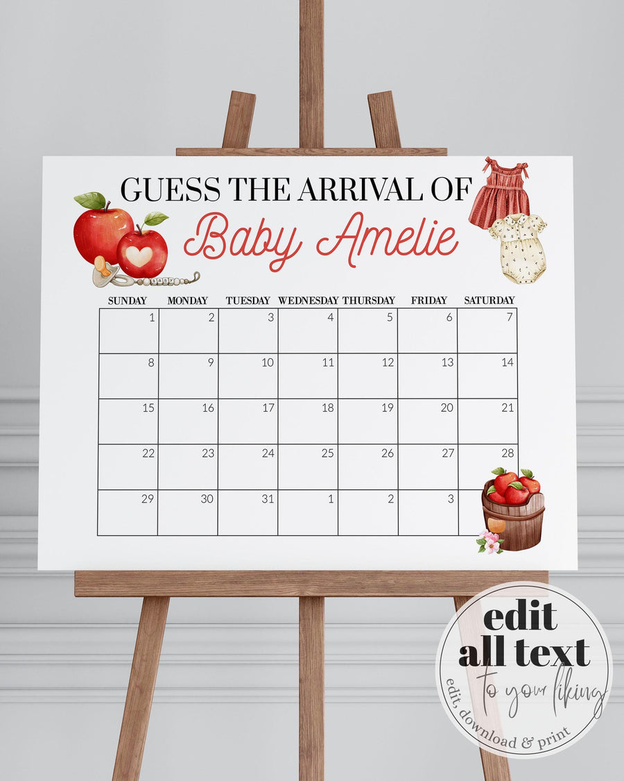 Apple of Our Eye Guess Due Date Game Sign Harvest Baby Shower Template 093AP-GUDD - marryful.org