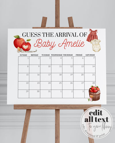 Apple Themed Shower Baby Arrival Game Sign for Girls Apple of our Eye Guess Due Date Party Decoration Template Fall Harvest Baby Brunch #072 - TheLovebirdsDesign