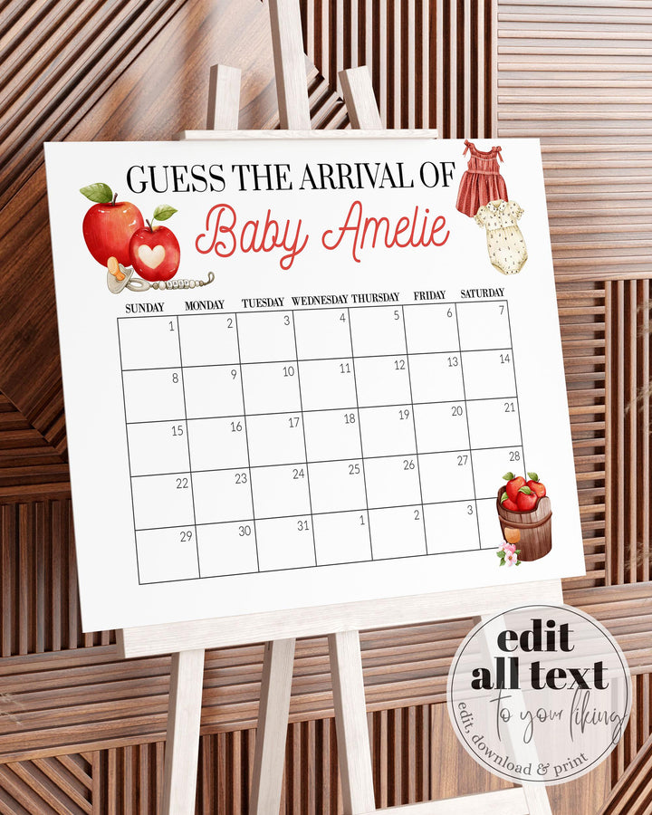 Apple Themed Shower Baby Arrival Game Sign for Girls Apple of our Eye Guess Due Date Party Decoration Template Fall Harvest Baby Brunch #072 - TheLovebirdsDesign