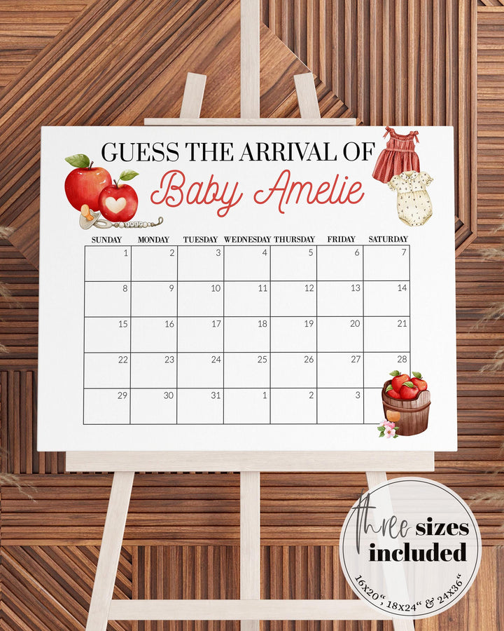 Apple Themed Shower Baby Arrival Game Sign for Girls Apple of our Eye Guess Due Date Party Decoration Template Fall Harvest Baby Brunch #072 - TheLovebirdsDesign