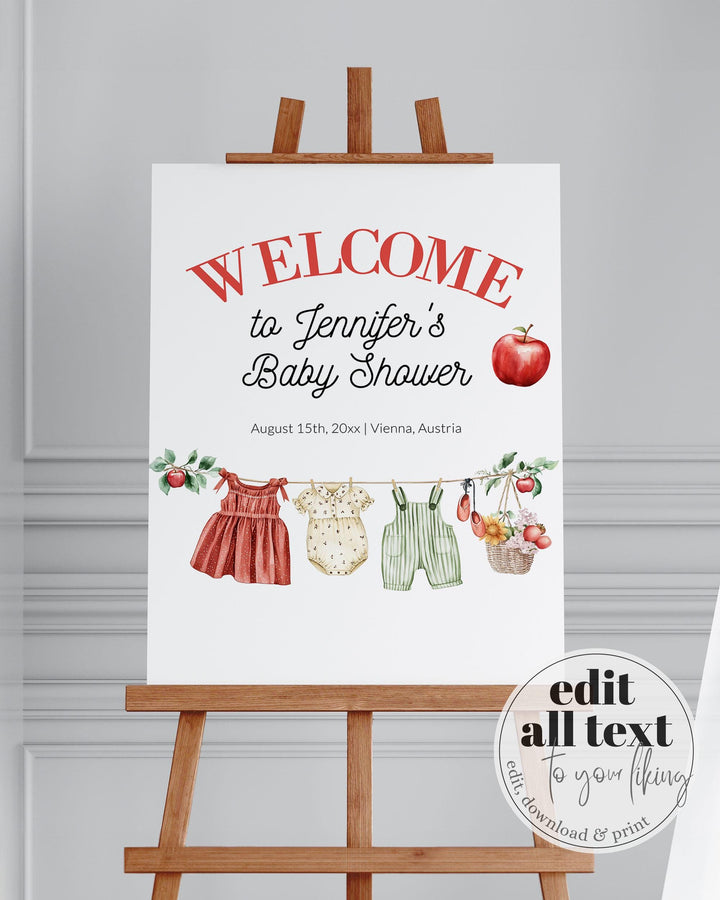 Apple Themed Baby Shower Welcome Sign for Girls Apple of our Eye Baby Brunch Welcome Sign Decoration Template Fall Harvest Baby Party #072 - TheLovebirdsDesign