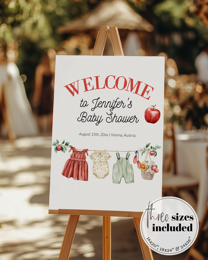 Apple Themed Baby Shower Welcome Sign for Girls Apple of our Eye Baby Brunch Welcome Sign Decoration Template Fall Harvest Baby Party #072 - TheLovebirdsDesign