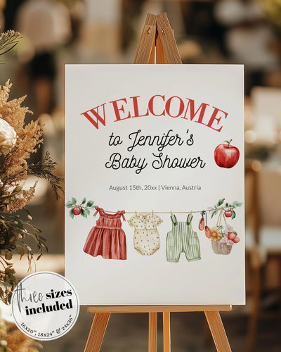Apple Themed Baby Shower Welcome Sign for Girls Apple of our Eye Baby Brunch Welcome Sign Decoration Template Fall Harvest Baby Party #072 - TheLovebirdsDesign