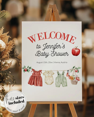 Apple Themed Baby Shower Welcome Sign for Girls Apple of our Eye Baby Brunch Welcome Sign Decoration Template Fall Harvest Baby Party #072 - TheLovebirdsDesign