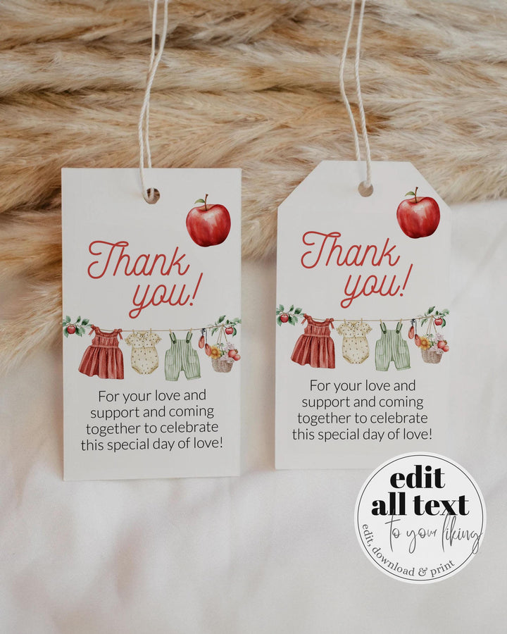 Apple Baby Shower Favor Tag Gift Label and Sticker for Girls Apple of our Eye themed Guest Gift Fall Harvest Baby Brunch Decor Templates#072 - TheLovebirdsDesign